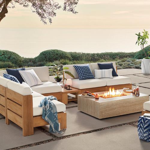 Bellcara Teak Modular Seating - Ottoman, Standard, Boucle Snow - Frontgate