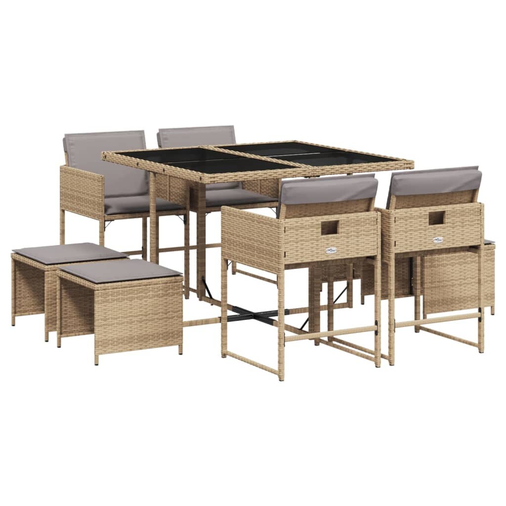 vidaXL 9-tlg. Garten-Essgruppe mit Kissen Beigemischung Poly Rattan Image