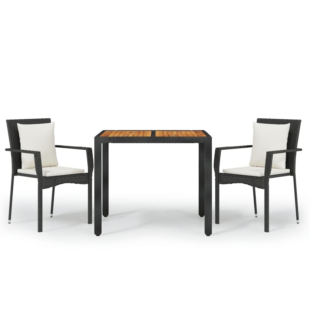 vidaXL 3-tlg. Garten-Essgruppe mit Kissen Schwarz Poly Rattan Image