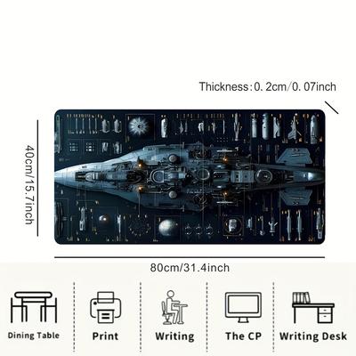 TEMU 1pc Large Gaming Mouse Pad, Boat Design, High-definition, Natural Rubber, Non-slip, Office Desk Accessory, Rectangular Shape, Computer Keyboard Mat Image