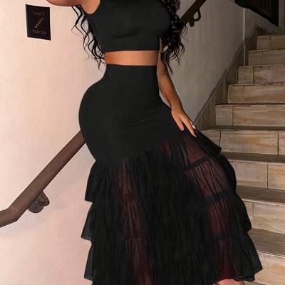 TEMU Two-piece Holiday Dress With Mesh Tulle Image