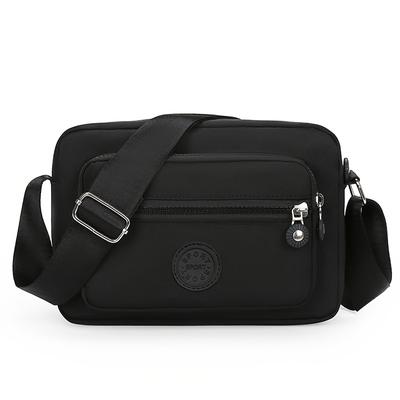 TEMU Women's Nylon Crossbody Shoulder Bag, Large Capacity, Lightweight Fashion, Solid Color, Zipper Closure, Polyester Lined, Paint - Black Image