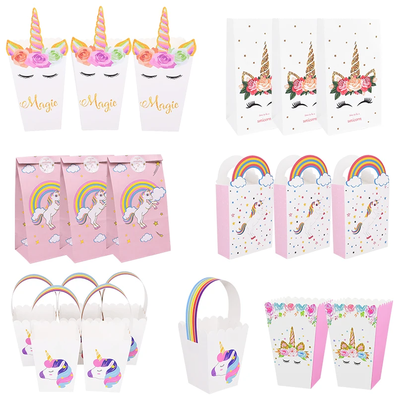 10/12 stücke Einhorn Papier Taschen Mit Regenbogen Griff Einhorn Party Süßigkeiten Lagerung Papier Handwerk Geburtstag Party Baby Dusche Geschenk paket Image
