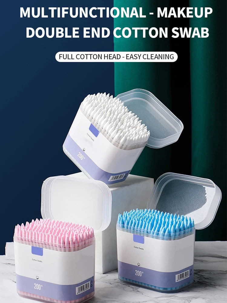 Wattestäbchen für den Haushalt mit Holzstäbchen – 3 Farben optional, doppelköpfige, spitze Ohrenreinigung, Einweg-Hygiene-Wattestäbchen Image