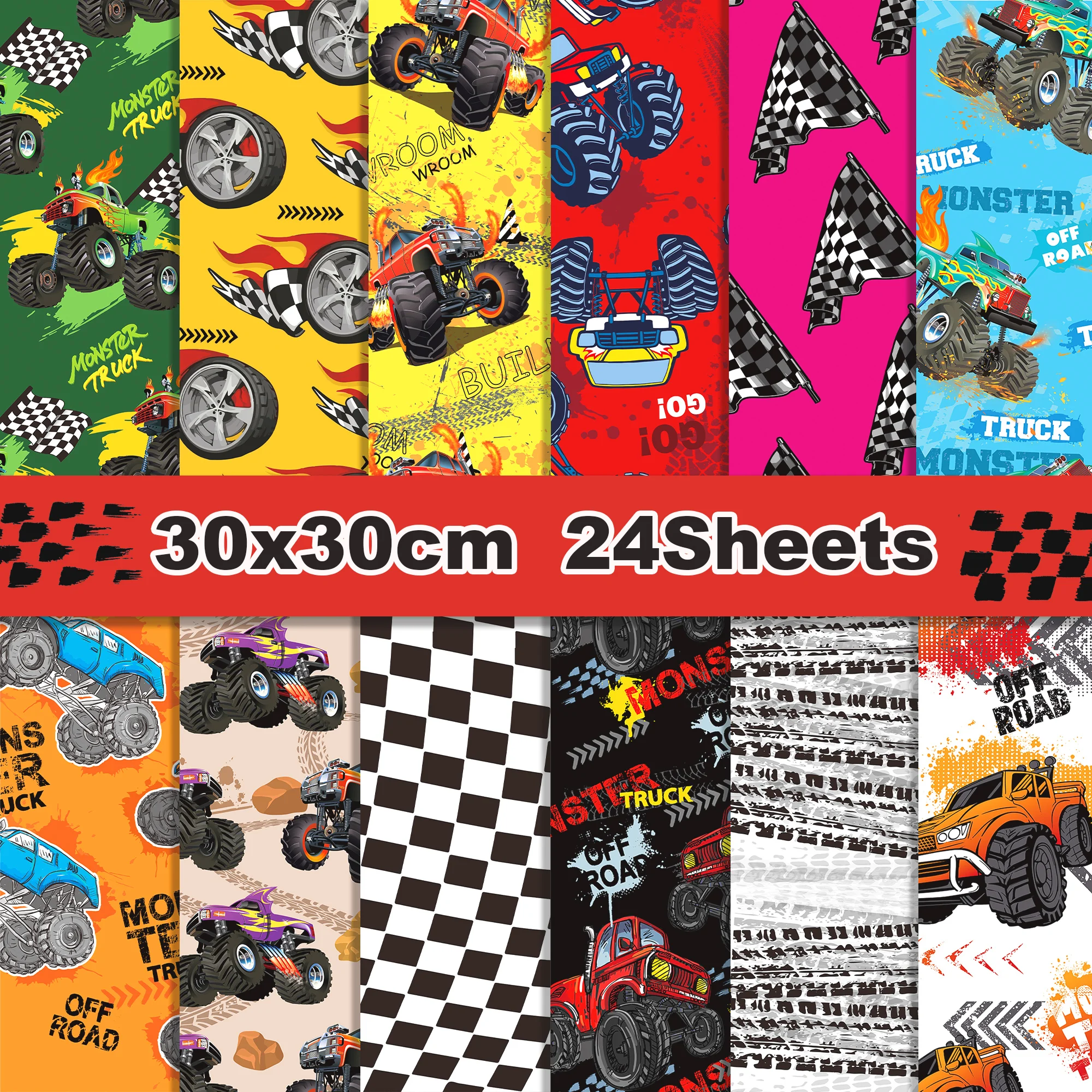 24 stücke 30*30 cm Cartoon Monster Truck Sammelalbum Handwerk Papier Kunst Hintergrund Papier Origami Karte, Der Fotoalbum scrapbooking Image