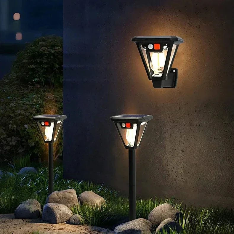 LED-Solarleuchte mit Bewegungsmelder, Wandleuchte für den Außenbereich, wasserdichte Beleuchtung, doppelter Verwendungszweck, Rasenlampe und Wandleuchte für Garten, Veranda
