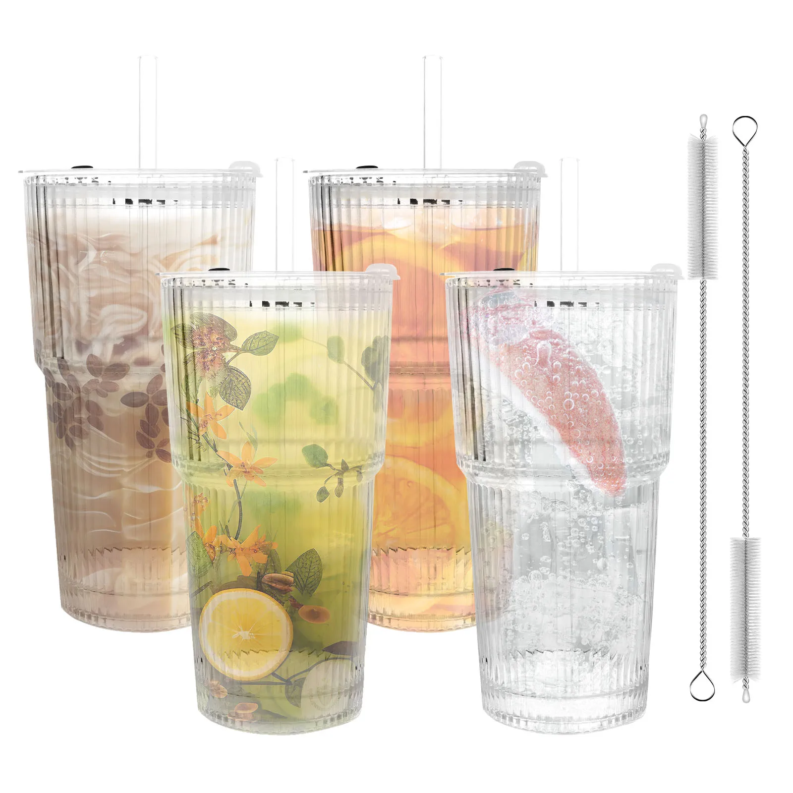 Transparente Trinkglas Tasse Kreative Gerippte Glas Tassen Eiskaffee Tumbler Tasse Saft Milch Tee Becher Drink Wasser Gläser Image