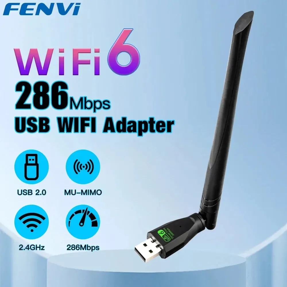 FENVI WIFI 6 USB-Adapter AX286 Netzwerkkarten-Dongle 2,4 GHz 802.11AX Antennensignalempfang für Laptop Windows 10 11 Treiberfrei Image