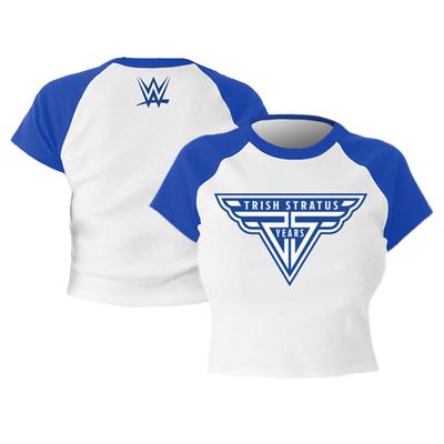 Weißes/blaues kurzes T-Shirt „Trish Stratus 25 Years“ für Damen Image