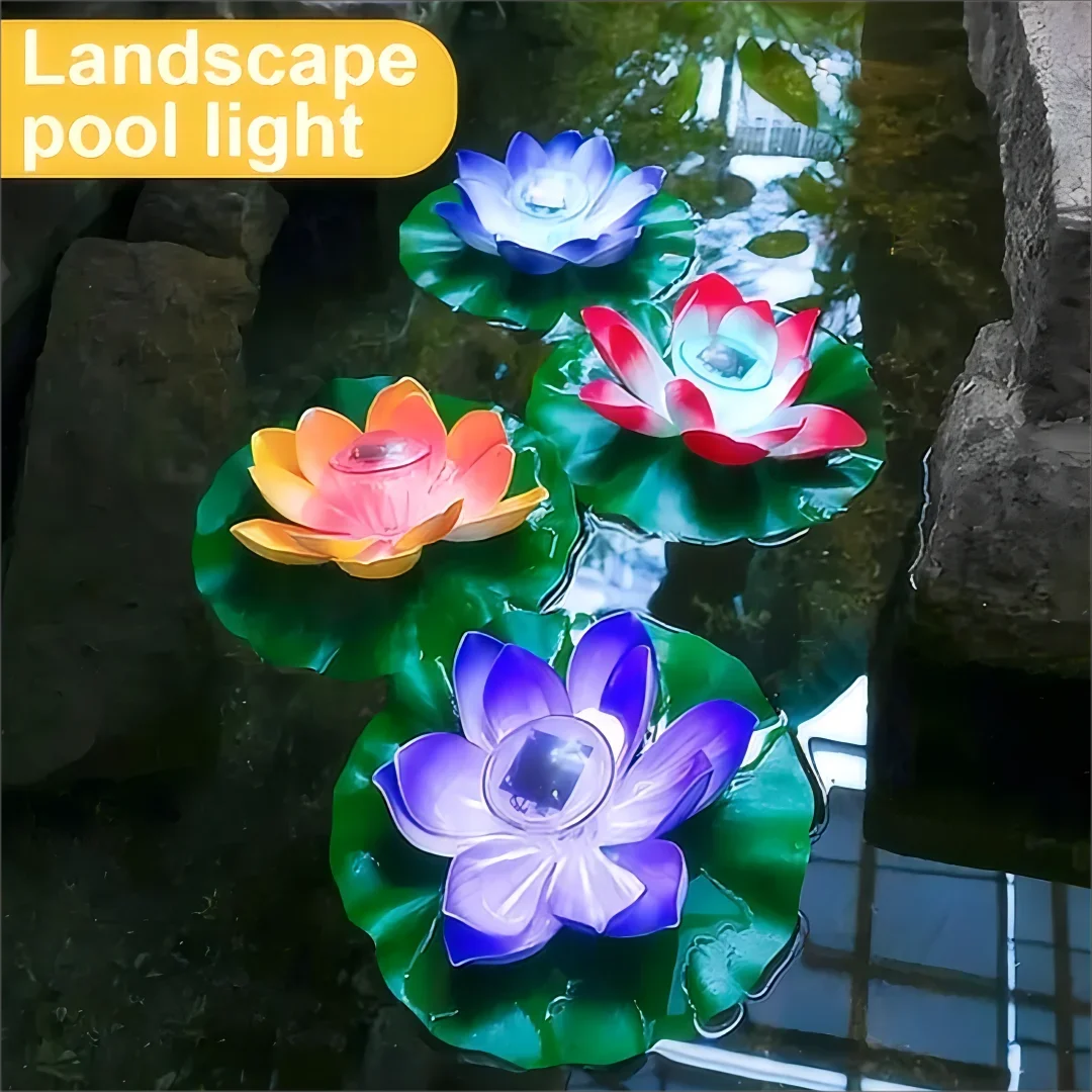 1pc Solar Schwimm Lotus Form Wasser Oberfläche Dekor Brunnen Dekor Vogel Bad Lotus Wasserlandschaft Für Aquarium Pool Teich Outdoor gar Image