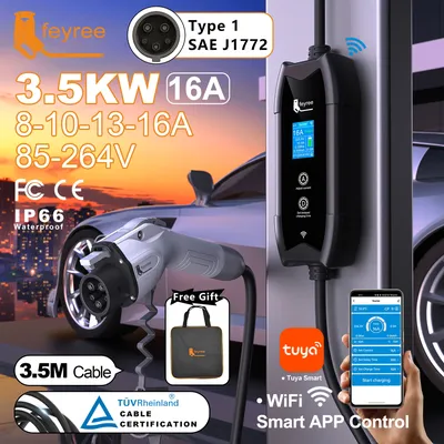 feyree Typ1 tragbares EV-Ladegerät, 3,5 m Kabel mit WIFI-Amart-APP-Steuerung, 16 A, 3,5 kW, Set Lade- und Verzögerungszeit für EV-Autos Image