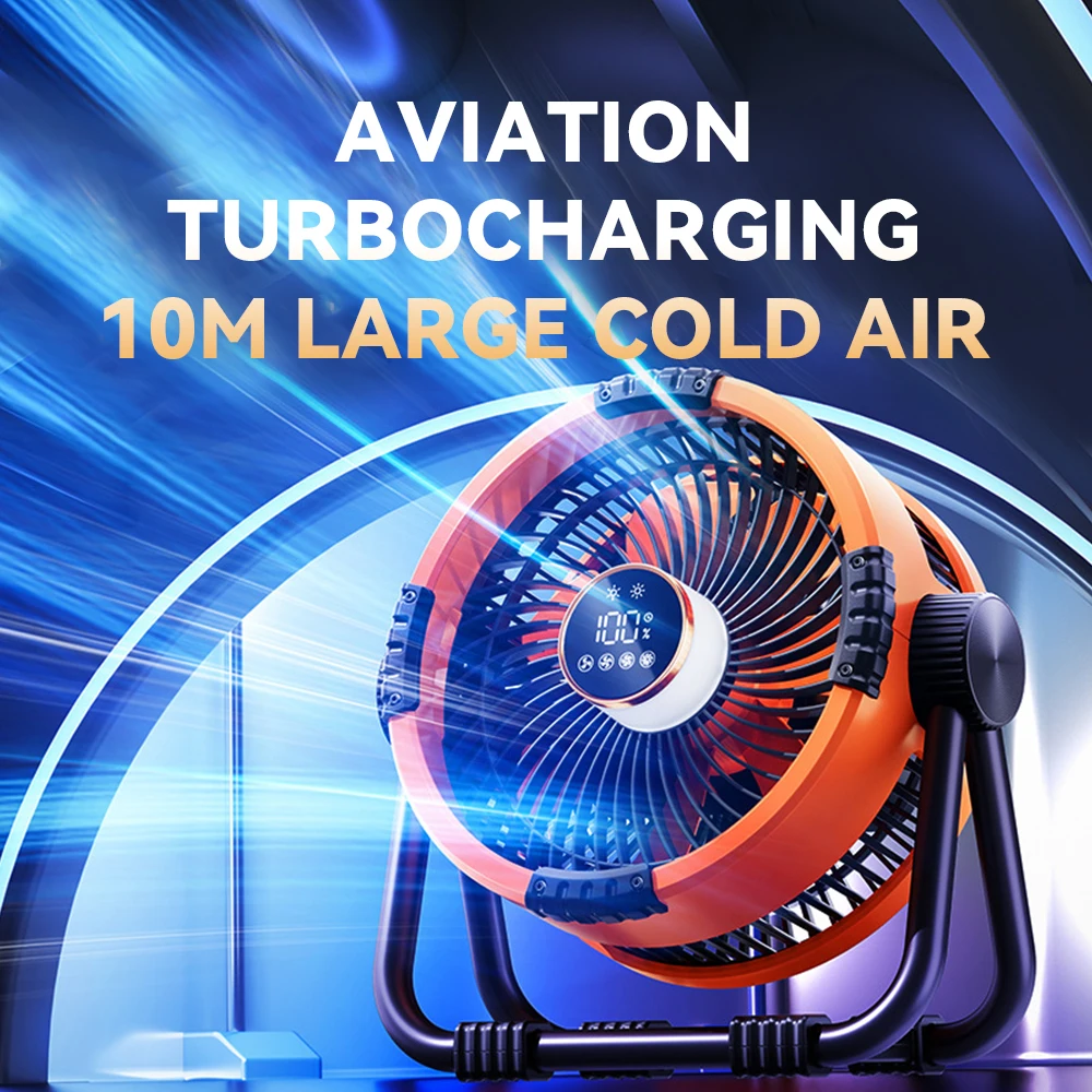 Tragbarer Outdoor-Camping-Ventilator, 20000 mAh, 6-in-1, wiederaufladbar, kabellos, Zelt-Deckenventilator, 4 Geschwindigkeitseinstellungen, LED-Beleuchtung, Powerbank Image