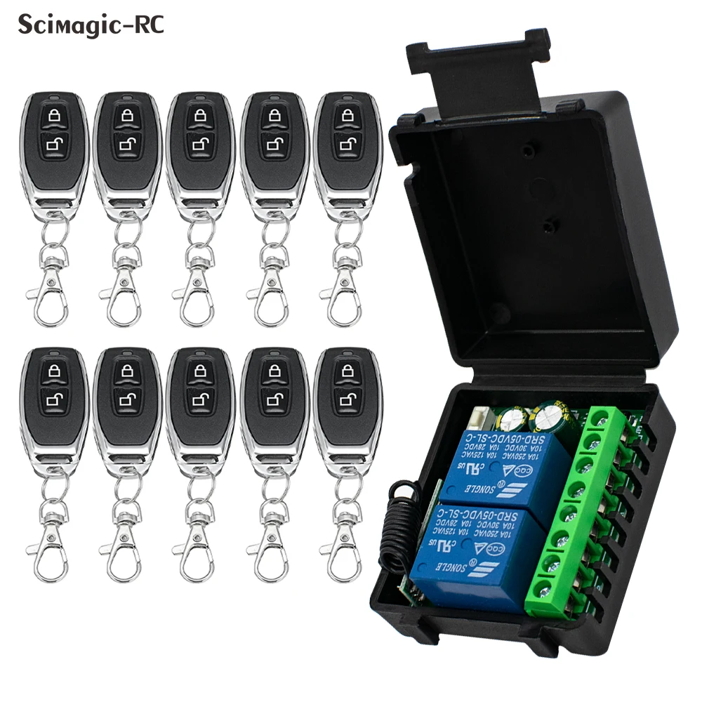 2-Kanal-Relaisempfänger DC 12 V/24 V 6–30 V 433 MHz Fernbedienungsschalter + 1/2/3/5/10 Stück Sender für Garagentor-Beleuchtungsvorhänge Image