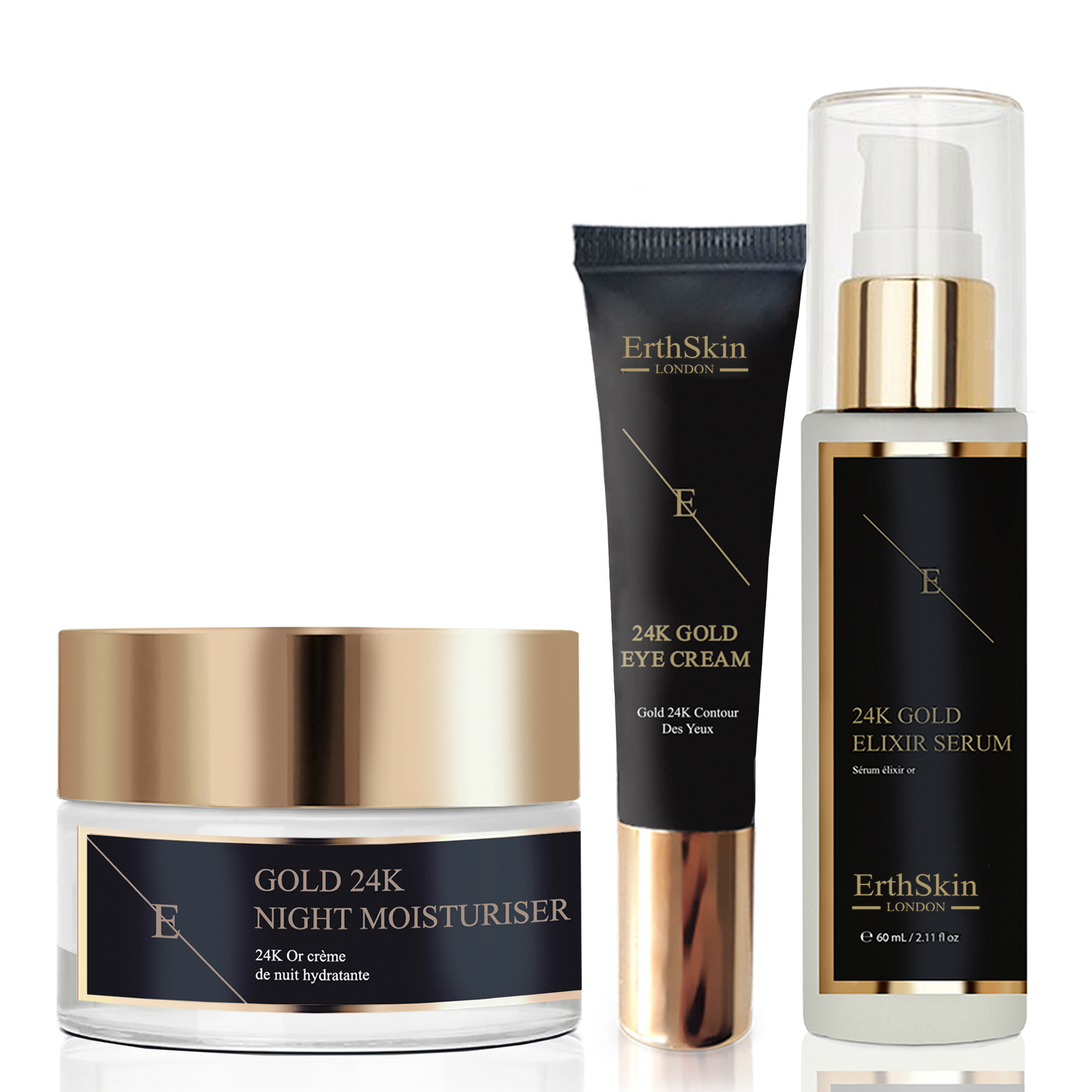 Anti-Falten-Elixier Serum 24k + ANTI-FALTEN-NachtFEUCHTIGKEITSMITTEL 24K GOLD + UNTER-AUGEN-CREME 24K GOLD Image