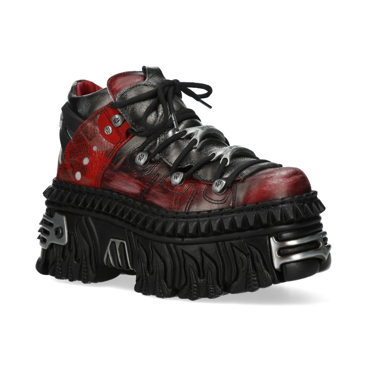 New Rock M-WALL106N-C17 Rot Silber Leder Gothic Urban Rock Stiefeletten