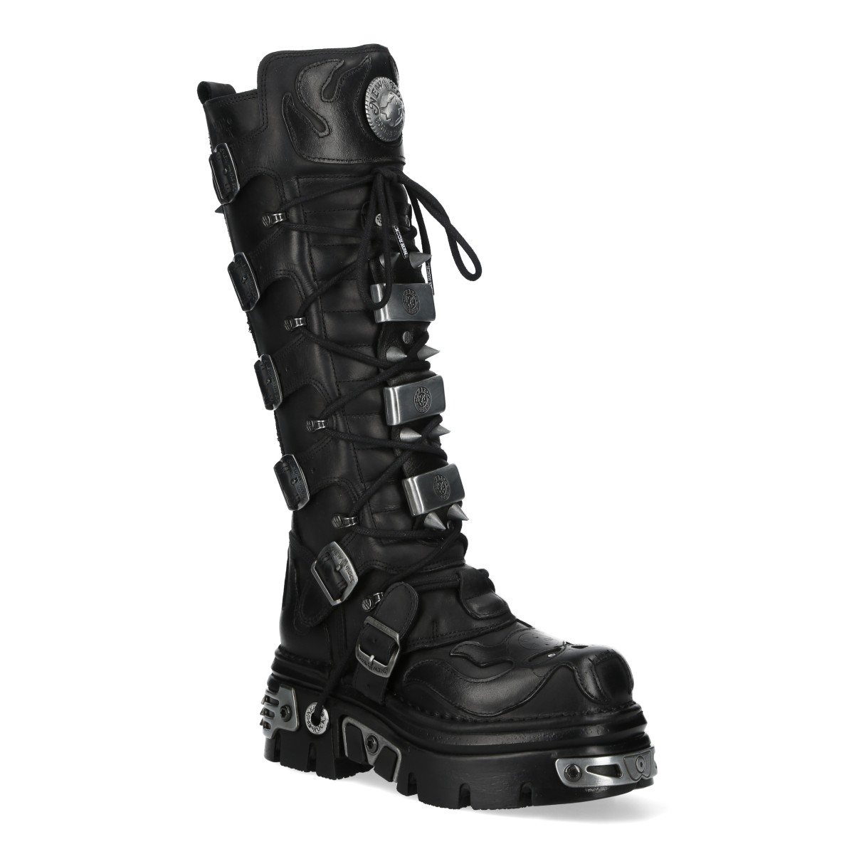 New Rock M-161-C10 Kniehohe Gothic-Stiefel aus schwarzem Leder mit Spikes