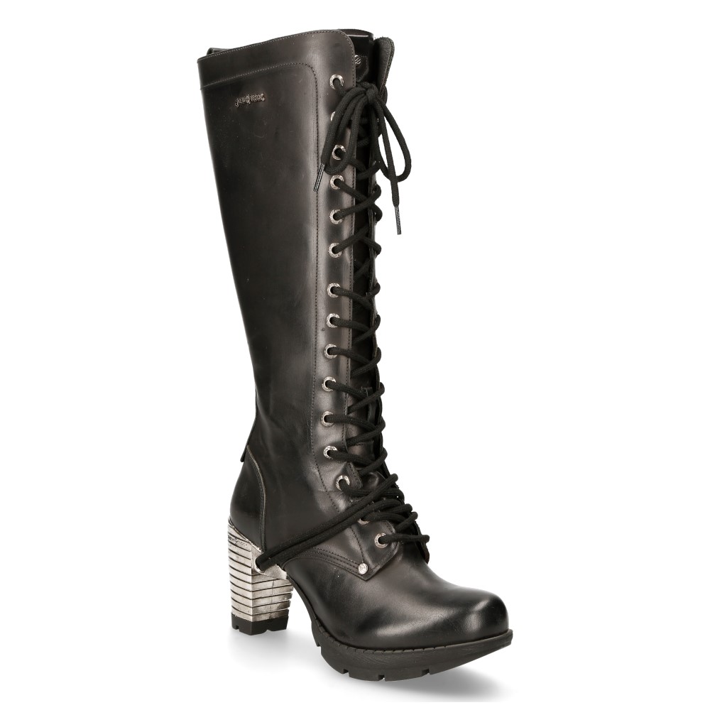 New Rock M-TR005-S1 Kniehohe schwarze Gothic-Stiefel mit hohem Absatz für Damen