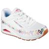 Sneaker SKECHERS "UNO", Damen, Gr. 37, bunt (weiß bunt), Lederimitat, bedruckt, sportlich, Schuhe, Keilsneaker, Plateausneaker mit bedruckter Sohle, Topseller