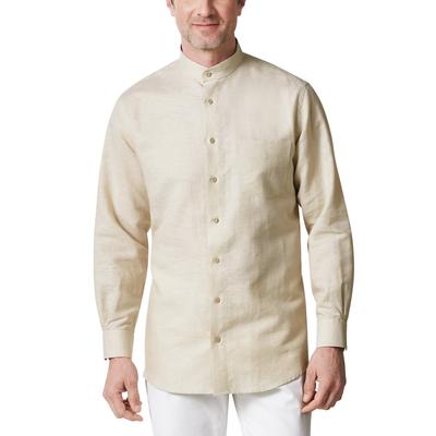 Walbusch Herren Stehkragen-Leinenhemd Beige