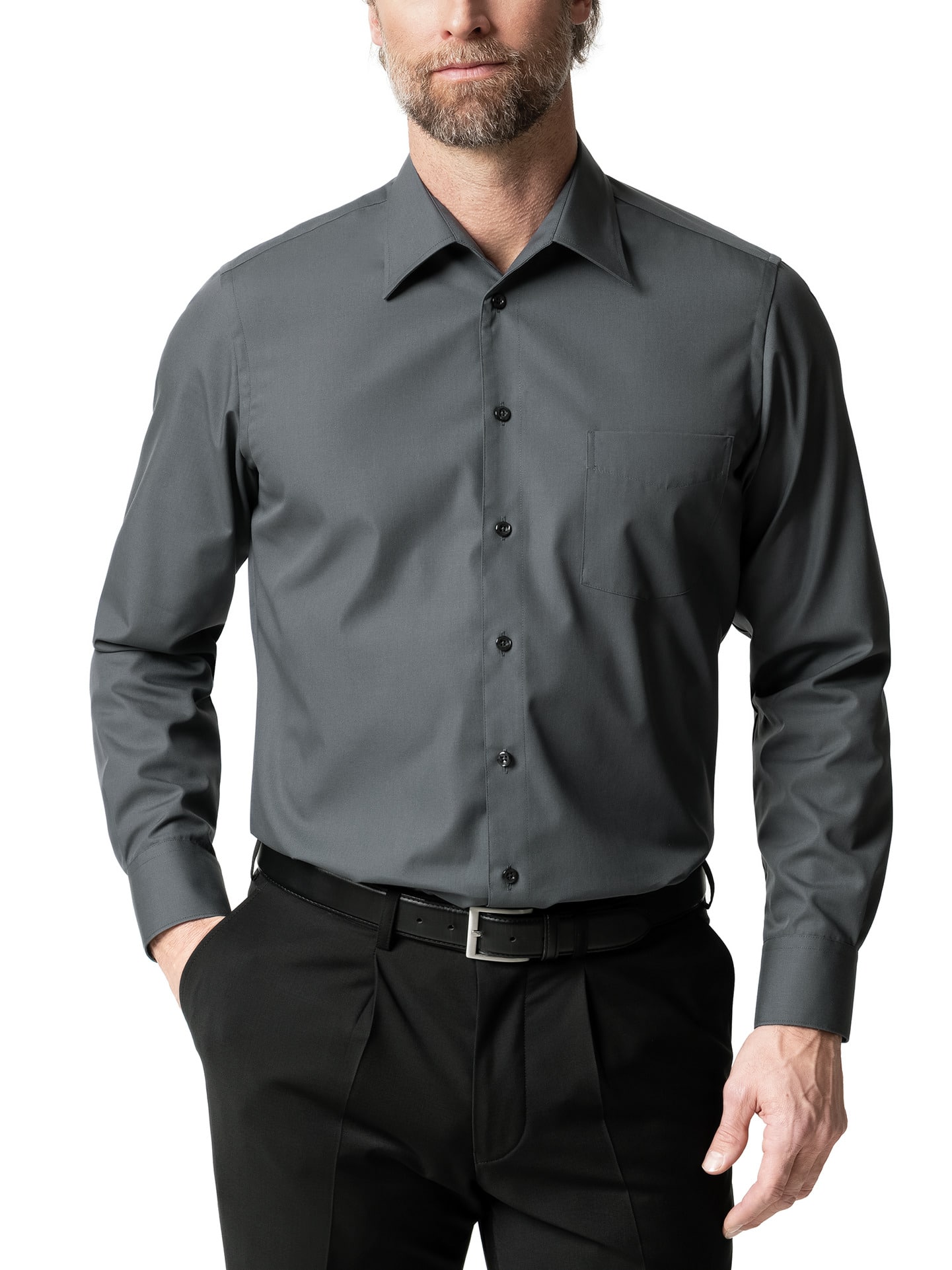 Walbusch Herren Bügelfrei-Hemd Walbusch-Krage Grau