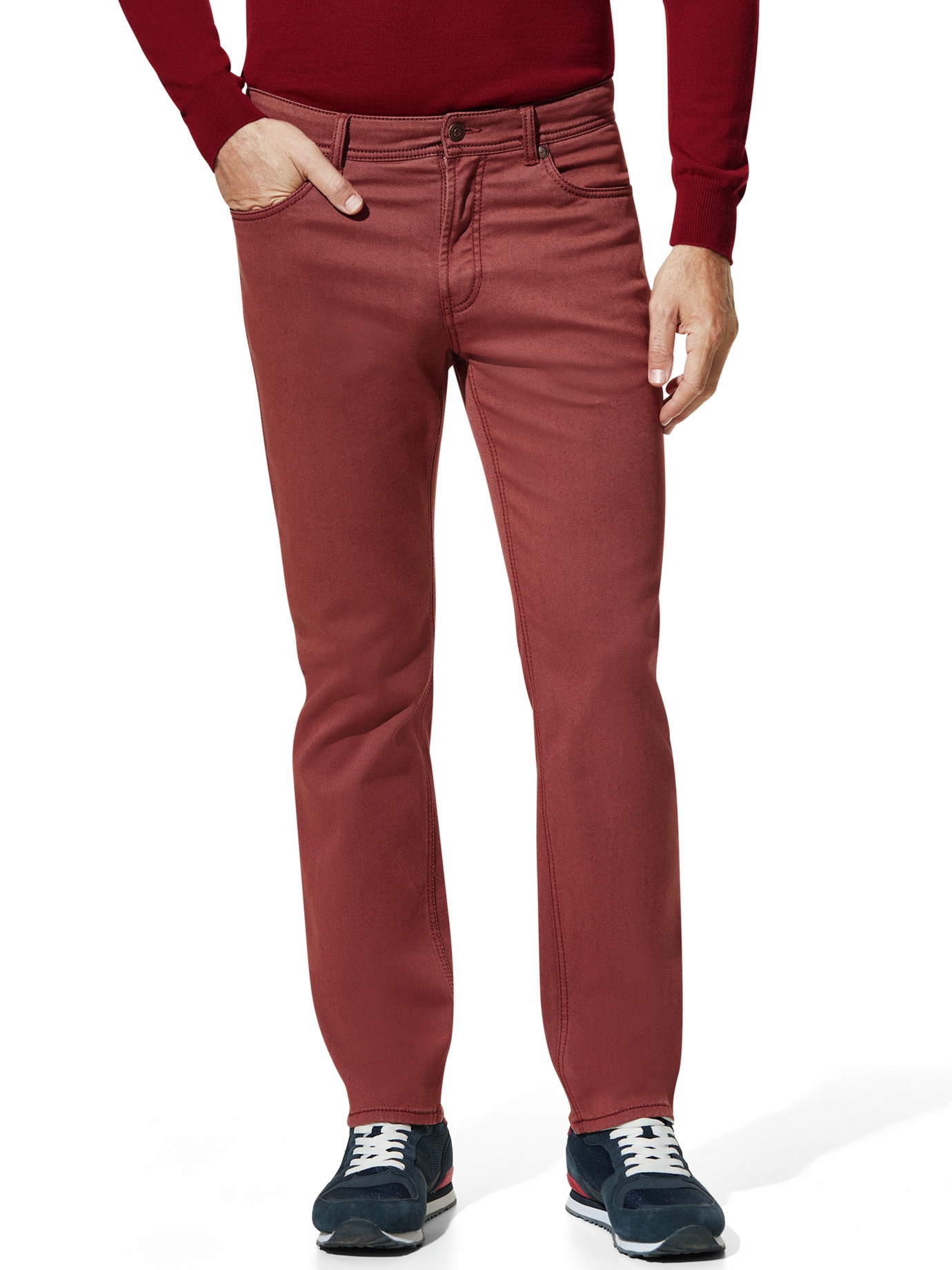Walbusch Herren Jeans-Hose Sattlerstich Rot