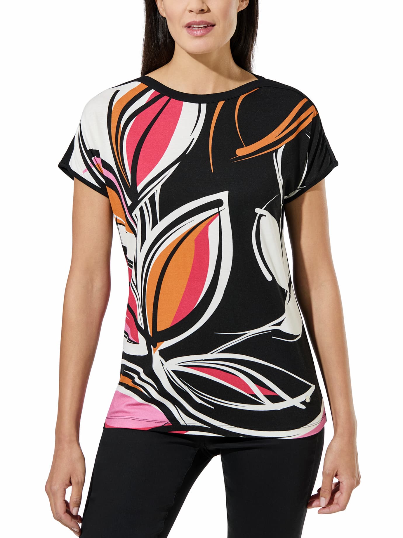 Walbusch Damen Viskoseshirt Abstract Flower Schwarz gemustert