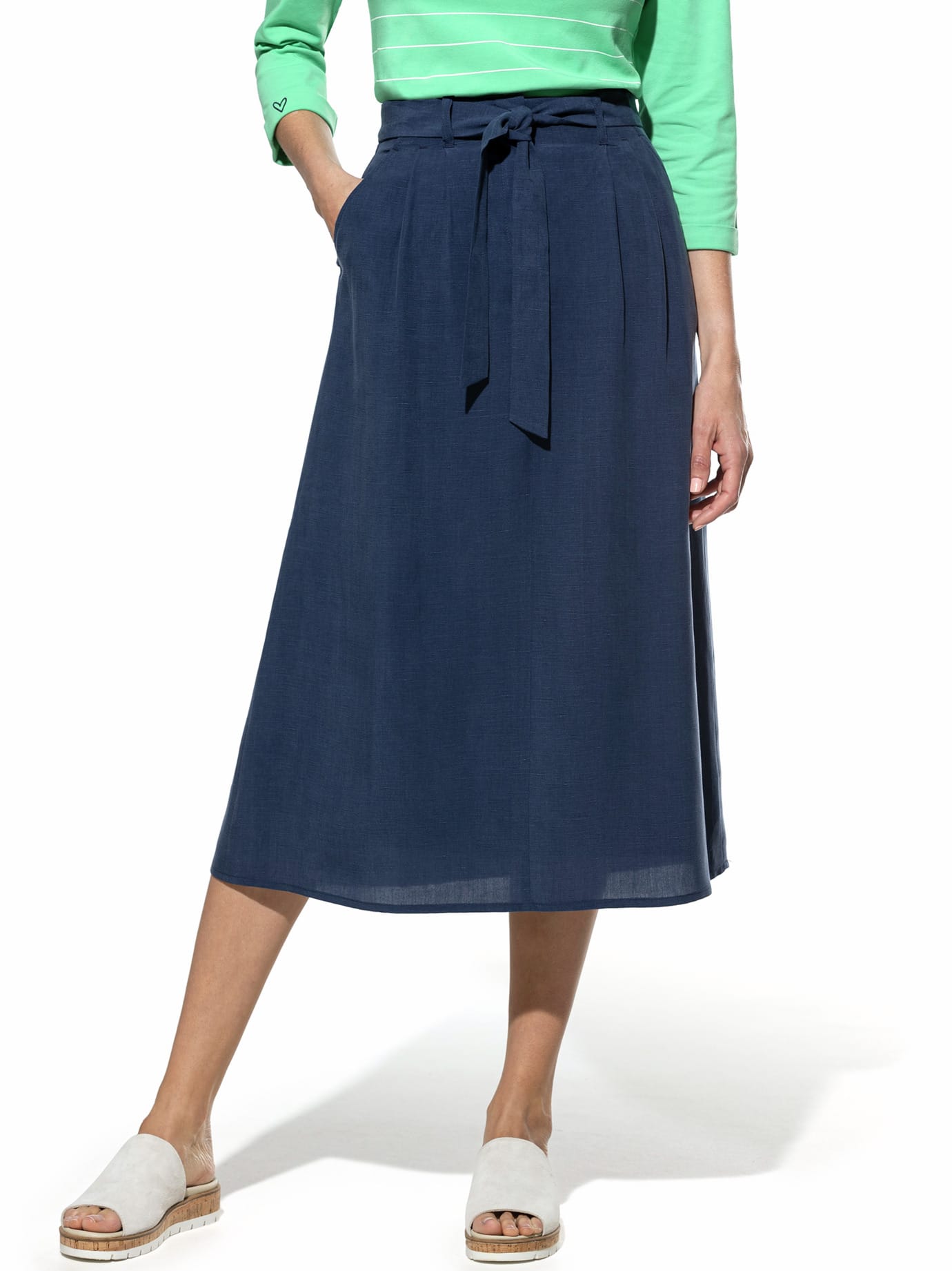 Walbusch Damen Midirock Leinenmix Blau