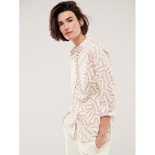 Walbusch Damen Bügelfrei-Bluse Stehkragen Beige bedruckt