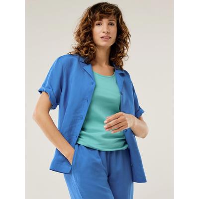 Walbusch Damen Reverskragen Bluse Leinenmix Blau Image