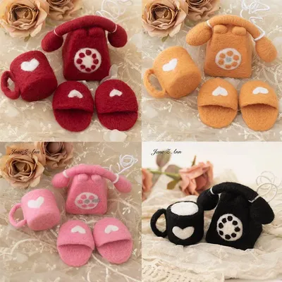 Handmade felt phone cup slipper multi-colors newborn baby photography supplies props