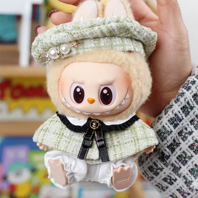15-17cm Labubu Classic Checkered Style Dress Cloak Set Toy Mini Doll Clothing Accessories Korean