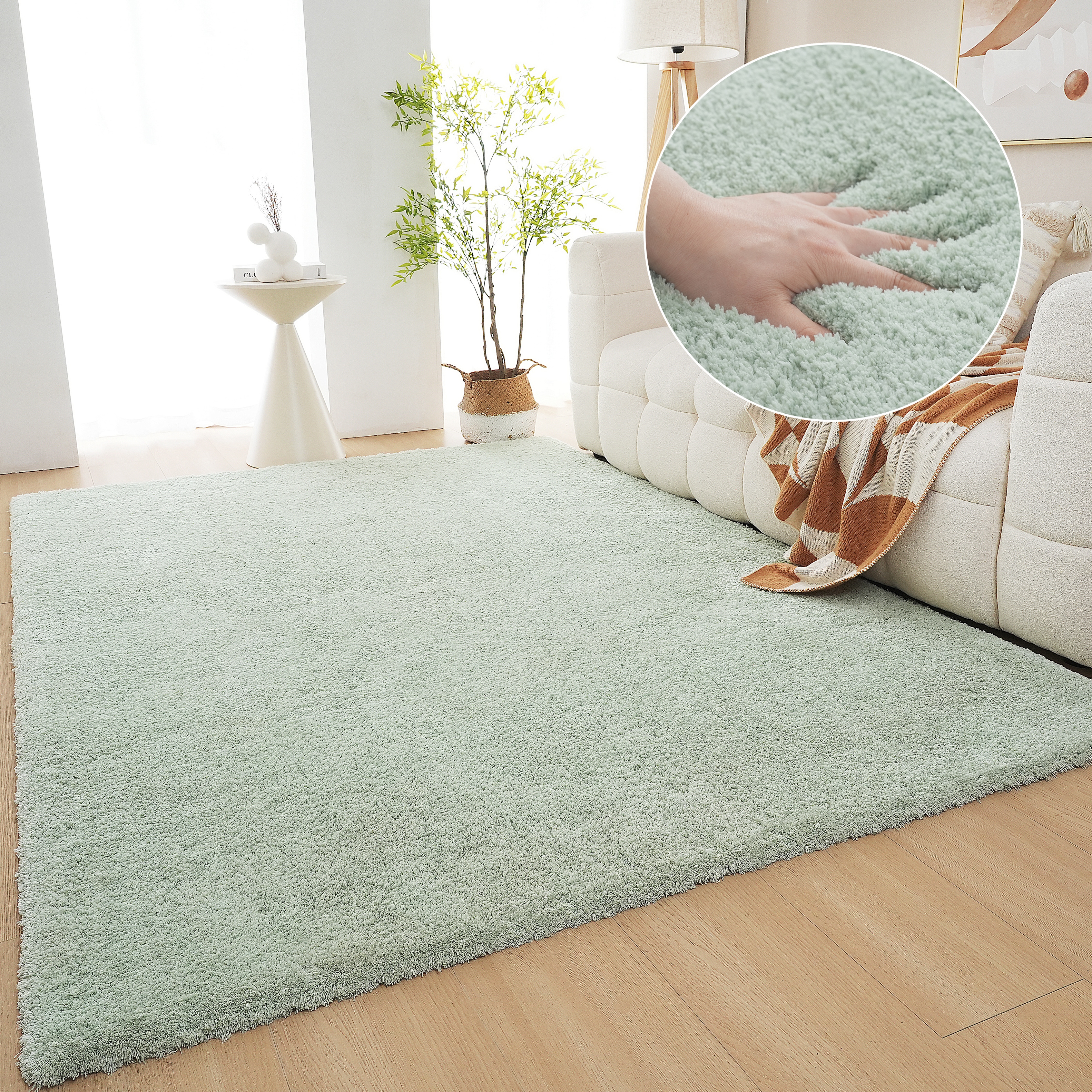 Hochflor-Teppich MY HOME "Microfaser Teppich Magong, besonders weich, sehr feiner Flor" Gr. 7, grün (pastellgrün), B:240cm H:25mm L:320cm, Kunstfaser, Teppiche, uni, Wohnzimmer, Schlafzimmer, Kinderzimmer, auch rund und als Läufer Image