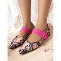Ballerines Mary Jane à imprimé léopard floral pour femmes – chaussures chics à bout pointu avec bride à boucle rose pour les sorties décontractées, professionnelles et printanières