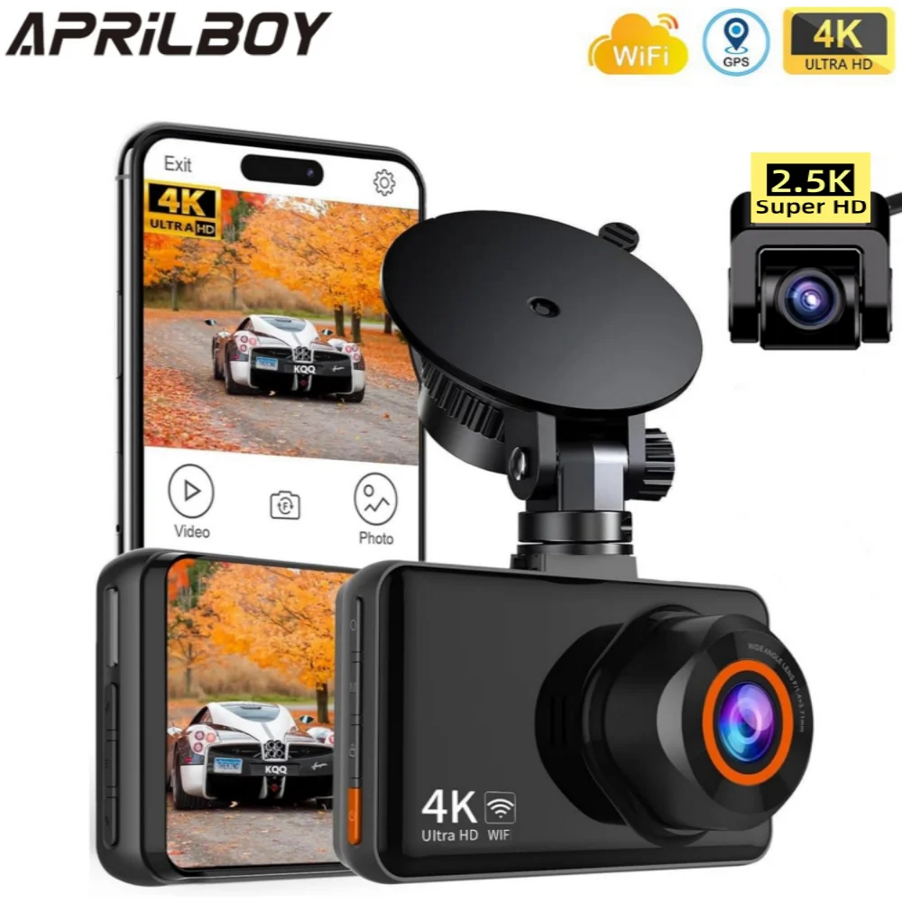 Aprilboy 4K Dash Cam Vorder- und Rückfahrkamera Autokamera Nachtsichtkamera Black Box Autozubehör 24H Parkmonitor Image