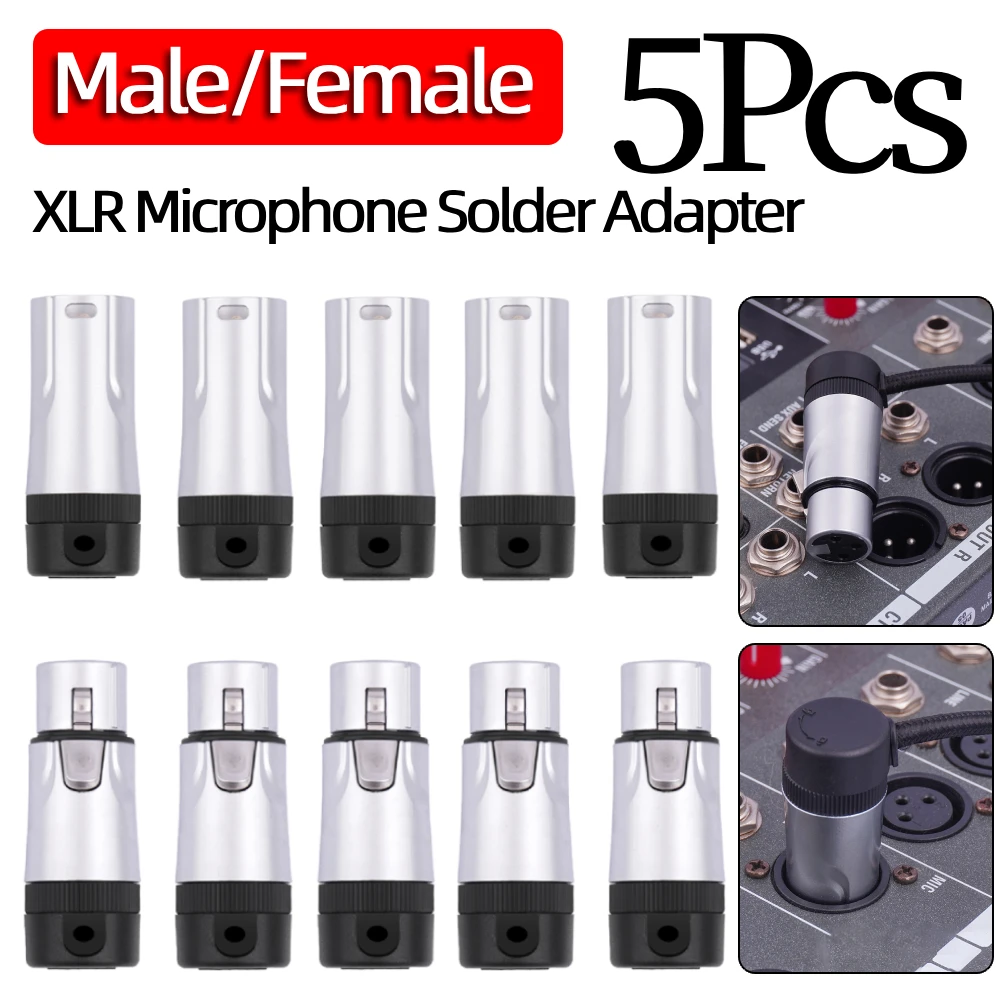 5Pcs Männlich/Weiblich Kompakte XLR Mikrofon Solder Adapter Einstellbare 90 Grad Rechtwinklig Audio Mic Mikrofon DMX Stecker jack Buchse Image