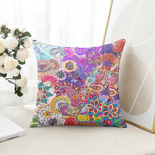 Malende Blumen dekorativer Wurfkissenbezug 1 Stück weicher quadratischer Sofakissenbezug Kopfkissenbezug für Schlafzimmer Wohnzimmer Sofa Stuhl Image