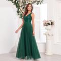 A-Linie Abendkleid Elegant Kleid Abendgesellschaft Abschlussball Bodenlang Ärmellos V Ausschnitt Gürtel / Schärpe Tüll V-Ausschnitt mit Glitzer Stickerei 2025