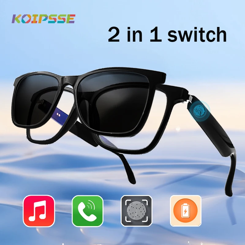 Koipsse Smart-Brille mit Mikrofon, modischer kabelloser Anruf, Sport-Sonnenbrille, 2-in-1, High-Tech-Musikwiedergabe, Anti-Blaulicht, UV Image