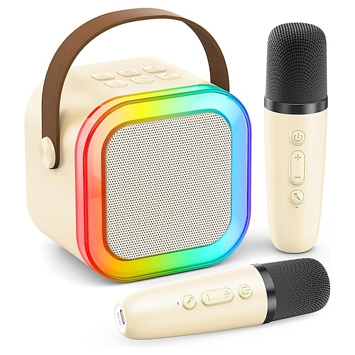 Mini Karaoke Maschine tragbares Bluetooth Mini Karaoke Mikrofon Singlautsprecher mit 2 kabellosen Mikros und Licht für alle Smartphones Valentinstagsgeschenk Image
