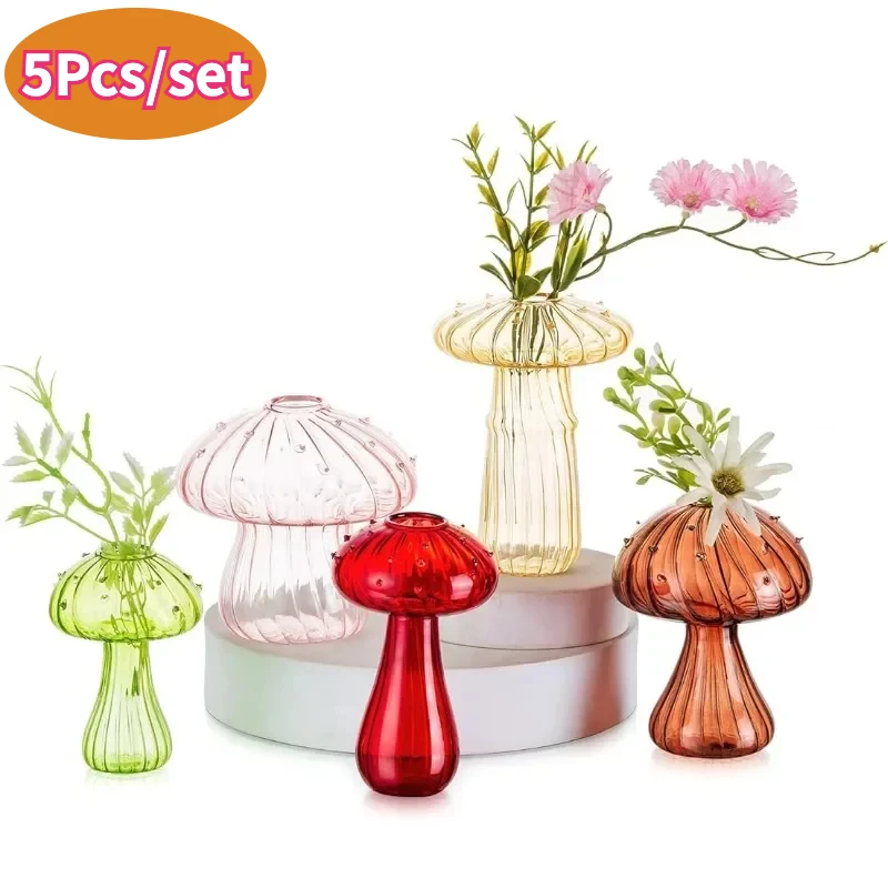5 Teile/satz Pilz Glas Vase Kreative Anlage Hydrokultur Vase Hause Blume Dekoration Nordic Vase Desktop Kleine Vase Image