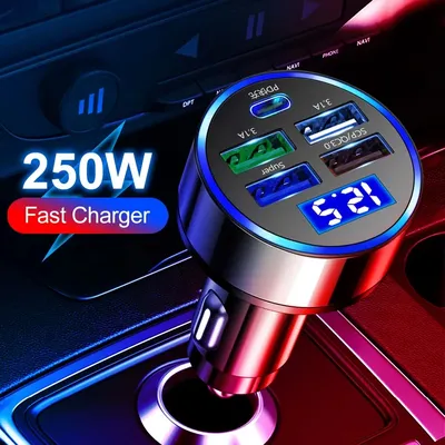 Multi Ports USB C Autoladegerät Schnelllade-Telefonadapter im Auto mit Spannungsanzeige für iPhone Samsung Huawei Android Phone