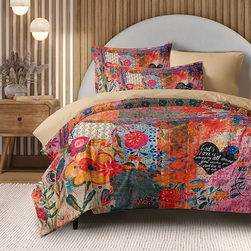 Ethisches Bettbezugset 100% Baumwolle Weiche und atmungsaktive Bettwäsche mit Blumen Leichter und langlebiger Bettbezug Komfortabel für alle Jahreszeiten Pflegeleicht Image