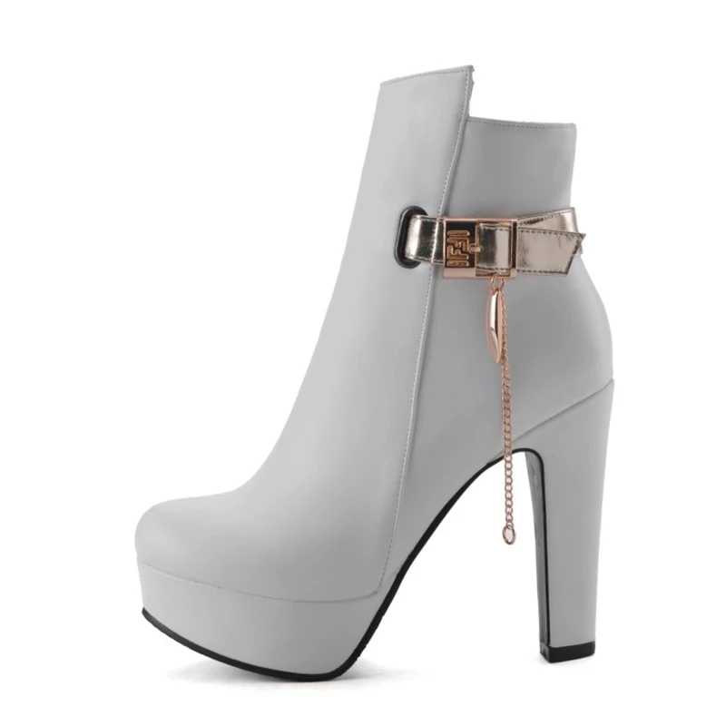 Mode Stiefeletten Für Frauen High Heels Schnalle Kurze Stiefel Plattform Schwarz Weiß pu Leder Party Tanz Schuhe Damen Große Größe