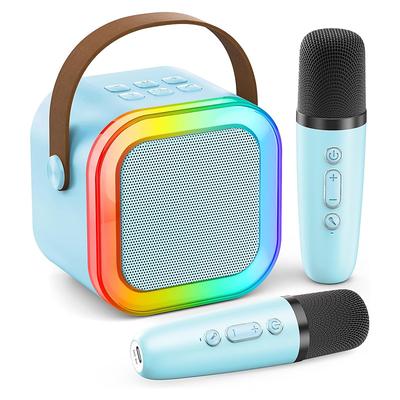 Mini Karaoke Machine Portable Bluetooth Mini Karaoke Microphone Singing Speaker with 2 Wireless Mic and Light for All Smartphones