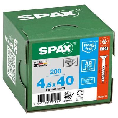SPAX Universalschrauben T20 Senkkopf Edelstahl A2 4,5 x 40 mm 200 Stück silber