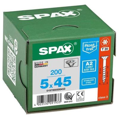 SPAX Universalschrauben T20 Senkkopf Edelstahl A2 5 x 45 mm 200 Stück silber