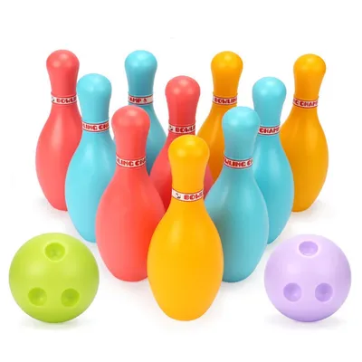 1Set Indoor Bowling Game 10pcs 11.5cm Sticks with 2pcs 6cm Ball Funny Floor Ball Games Party