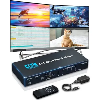 4K HDMI-compatible Multiviewer 4x1 Quad Screen Real Time Multi Viewer 4 in 1 Seamless HDMI-compatible Switcher with Remote