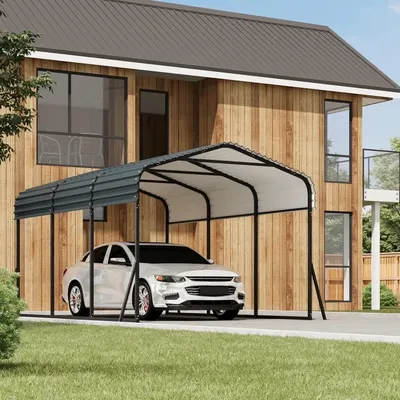 10 x 15 FT Metal Carport with Galvanized Steel Roof, Heavy Duty Metal Roof Carport with Enhanced