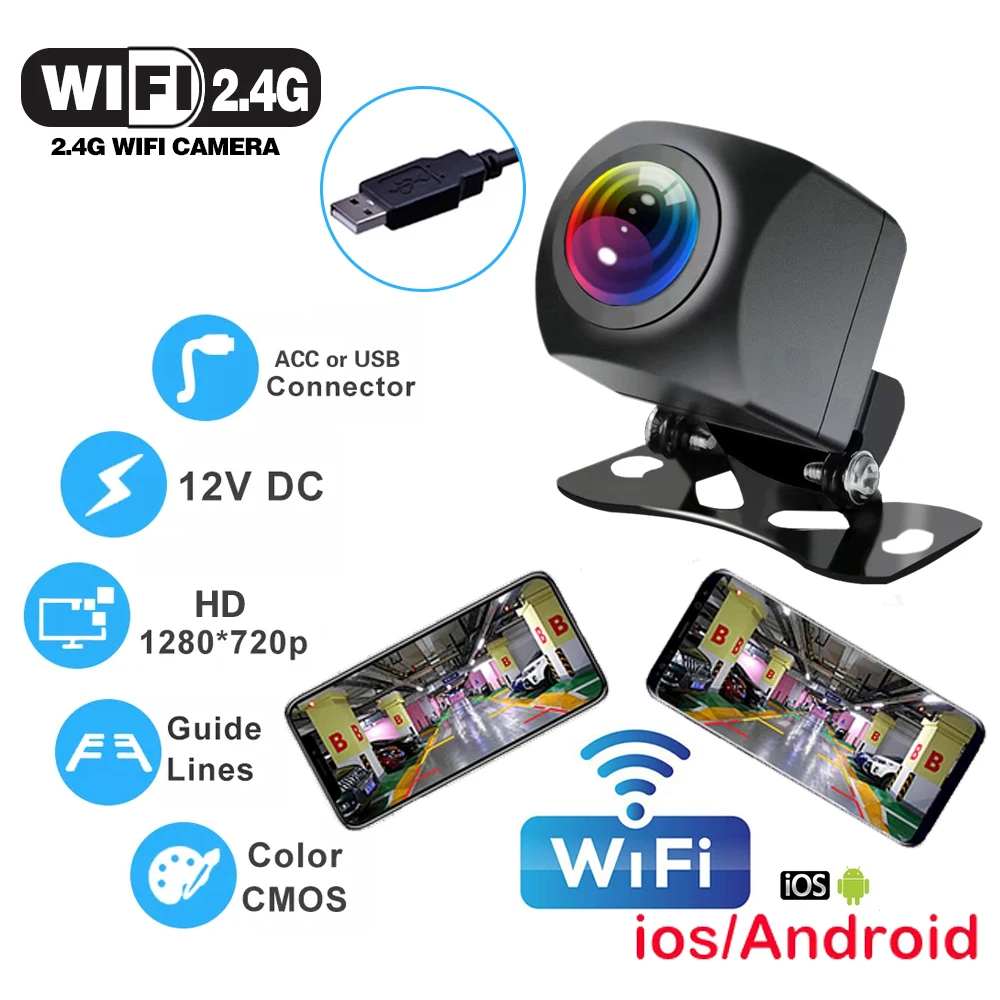 Telecamera per retromarcia per auto Wifi HD Telecamera per retromarcia da 170 gradi Telecamera di backup Wifi impermeabile senza fili 12V 24V per Android Ios
